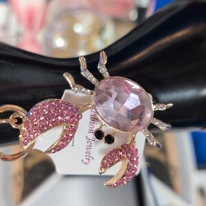Bag Charm/ Key Ring - Gold Toned With Crystal Embellished Pink Crab 🦀 🔥